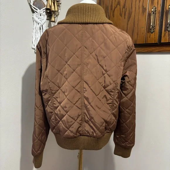 Vtg Brown Quilted Button Up Lightweight Bomber Puffer Jacket Size Large - Picture 3 of 10